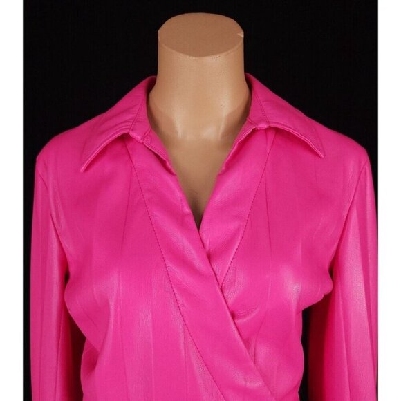 MSGM Faux-Leather Midi Wrap Dress Size 40 US 4 S Pink - Picture 3 of 16